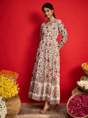 Women Beige Floral Sweetheart Neck Anarkali Kurta-SHKUR35035