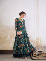 Women Green Floral Wrap Anarkali Kurta-SHKUR35036