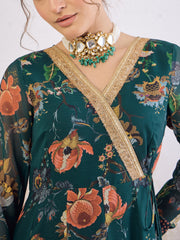 Women Green Floral Wrap Anarkali Kurta-SHKUR35036