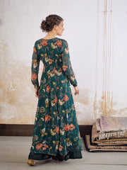 Women Green Floral Wrap Anarkali Kurta-SHKUR35036
