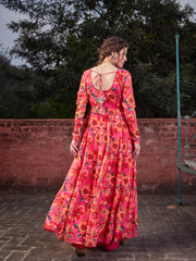 Women Pink Floral Poly Muslin Anrkali Kurta-SHKUR35041