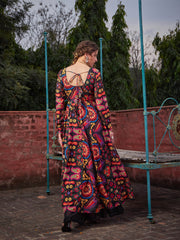 Women Black Floral Poly Muslin Anarkali Kurta-SHKUR35042