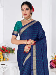 Women's Chiffon Blue Printed Designer Saree With Blouse Piece-SHMIKSA1002