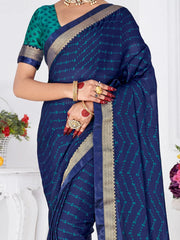 Women's Chiffon Blue Printed Designer Saree With Blouse Piece-SHMIKSA1002