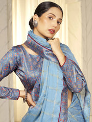 Women's Chiffon Blue Embellished Designer Saree With Blouse Piece-SHNAYA1002