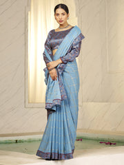 Women's Chiffon Blue Embellished Designer Saree With Blouse Piece-SHNAYA1002