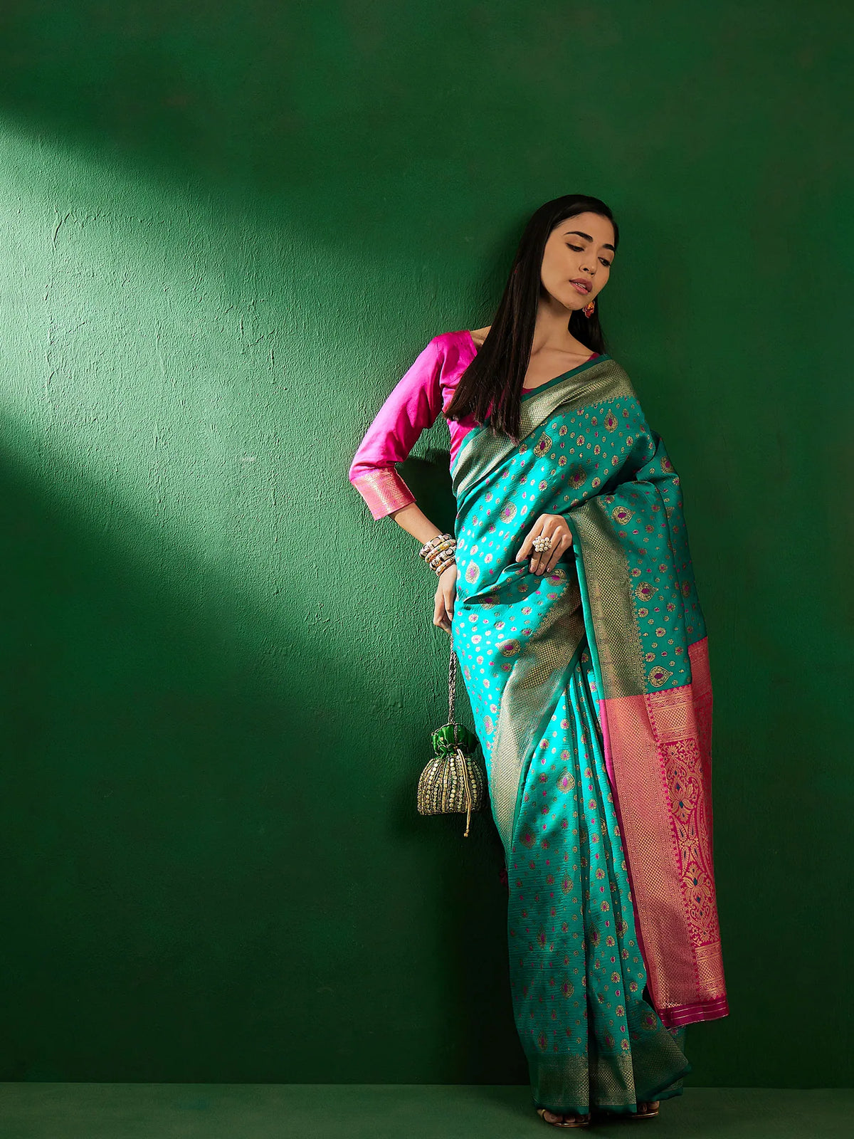 Womens Fashion Ethnic Green Color Sarees-MLSHWSA1263GRN0ONE