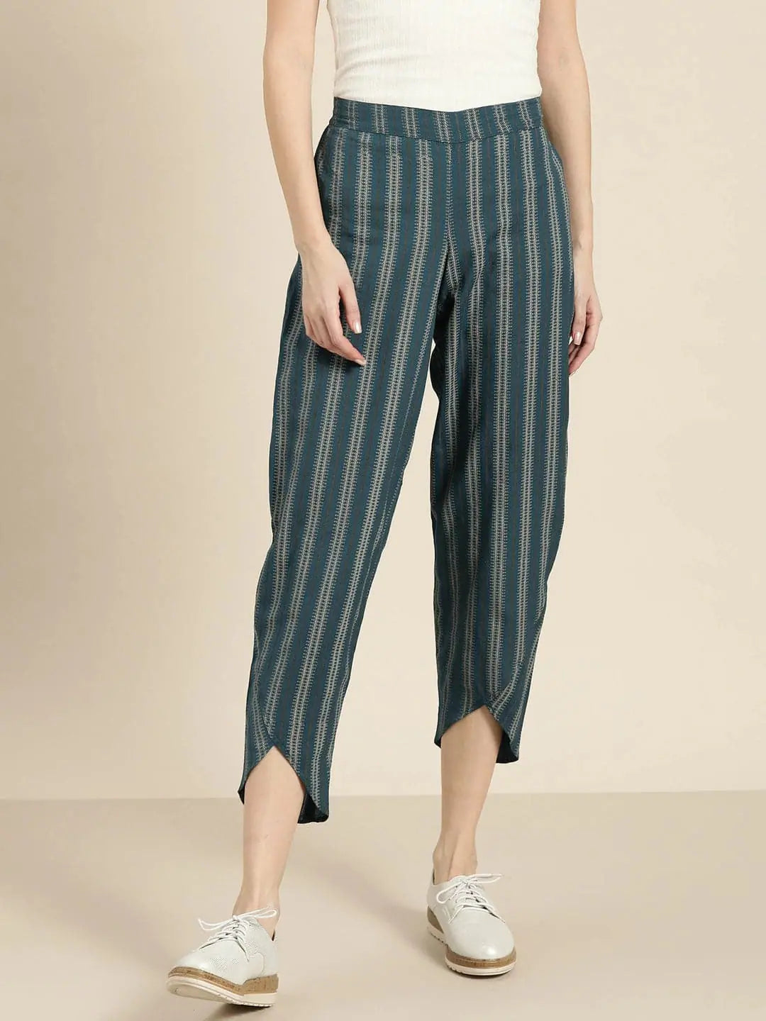 Teal Striped Tulip Pants | Ethnic Pants for Women