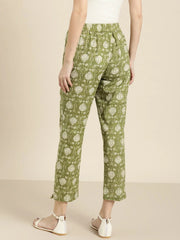 Green Floral Straight Pants