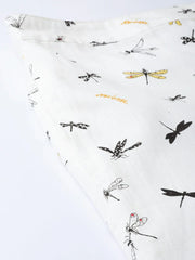 White Drangonfly Print Side Button Palazzo