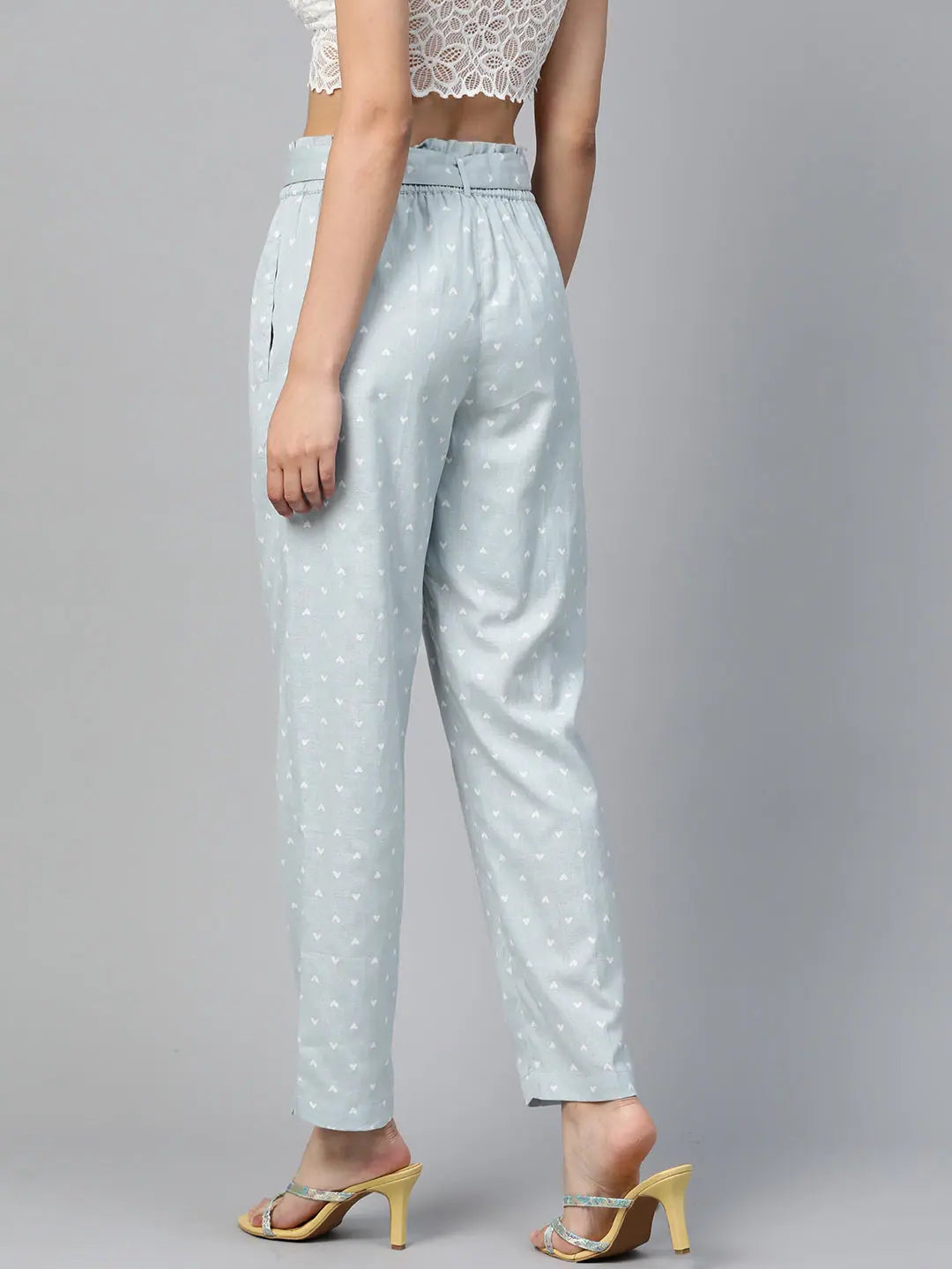 Blue Heart Print Tapered Pants - Ethnic Pants for Women