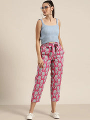 Pink Floral PaperBag Waist Pants