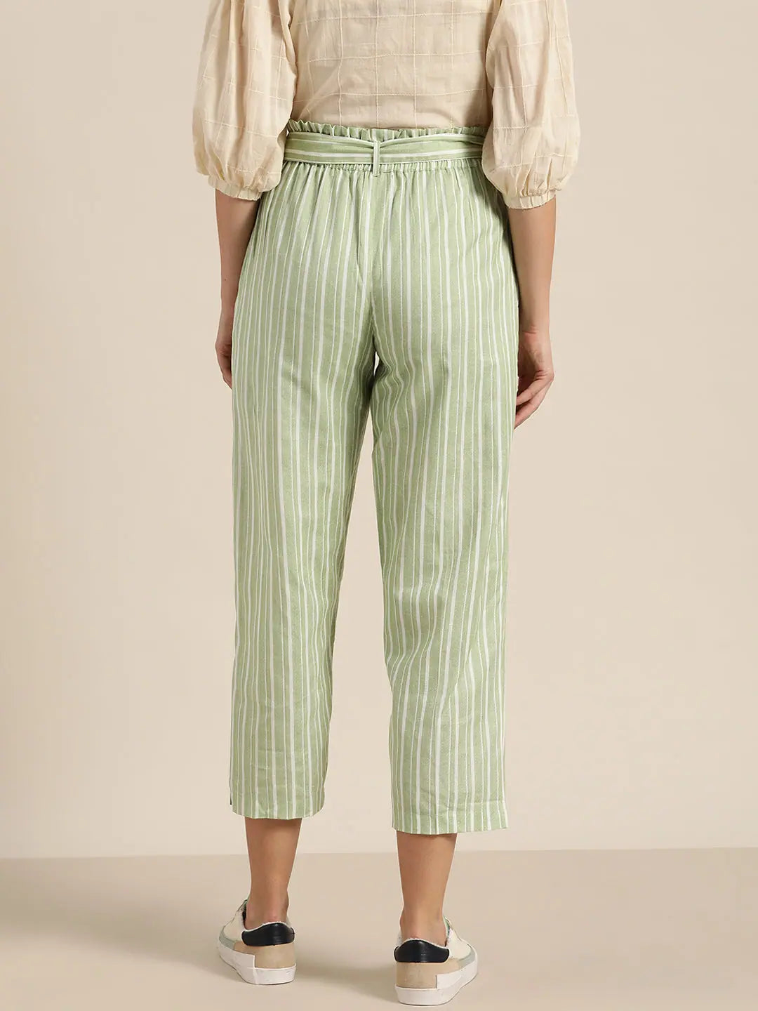 Green Stripes PaperBag Waist Pants - Designer Ethnic Pants