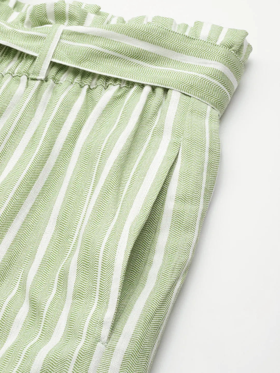 Green Stripes PaperBag Waist Pants - Designer Ethnic Pants
