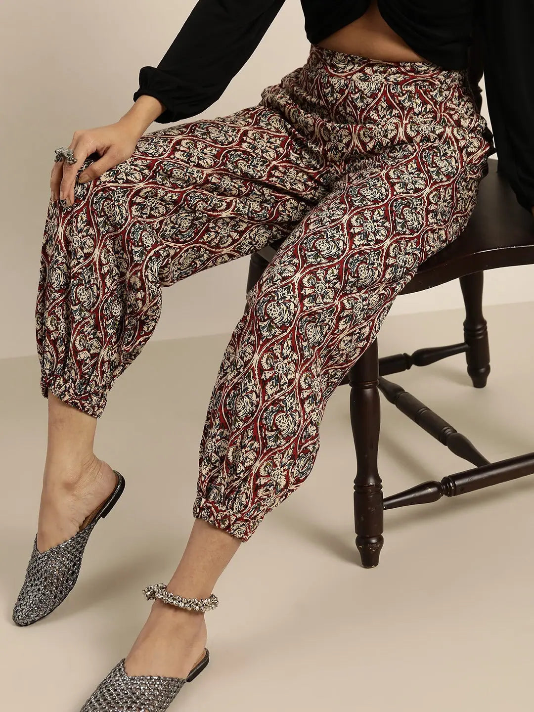 Floral Cuffed Palazzo Pants for Women | Designer Trousers