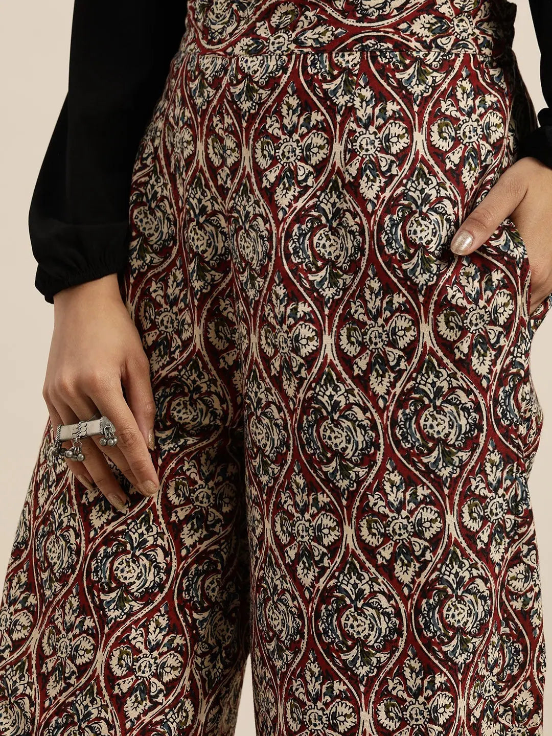 Floral Cuffed Palazzo Pants for Women | Designer Trousers