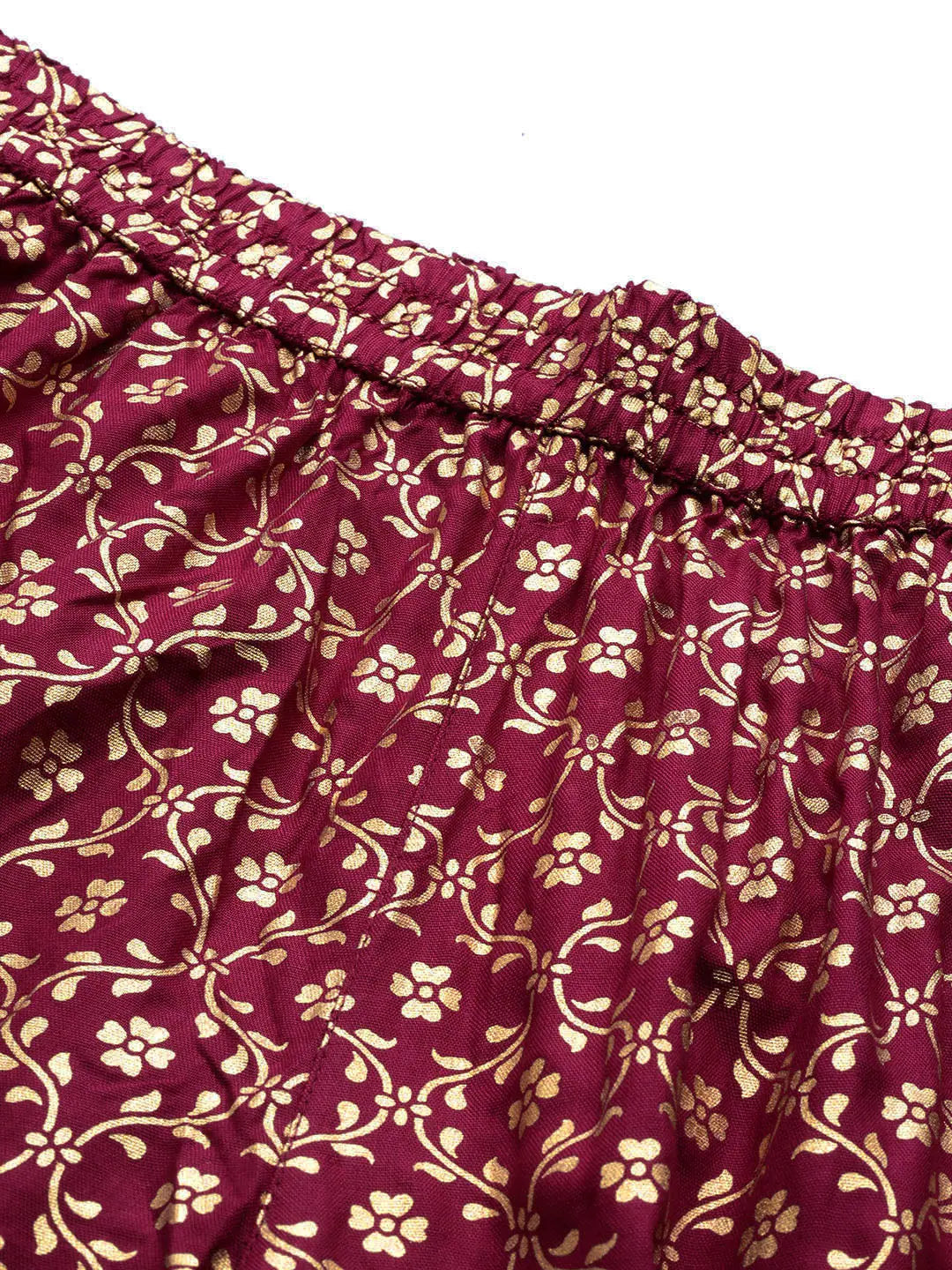 Burgundy Foil Print Liva Palazzo Pants | Ethnic Pants for Women