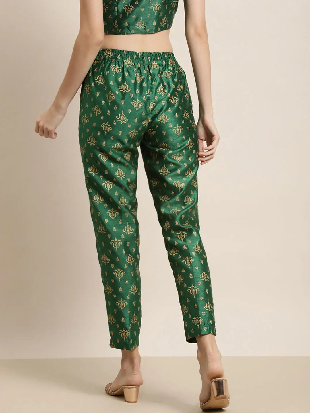 Green Foil Print Pencil Pants | Designer Ethnic Pants for Women