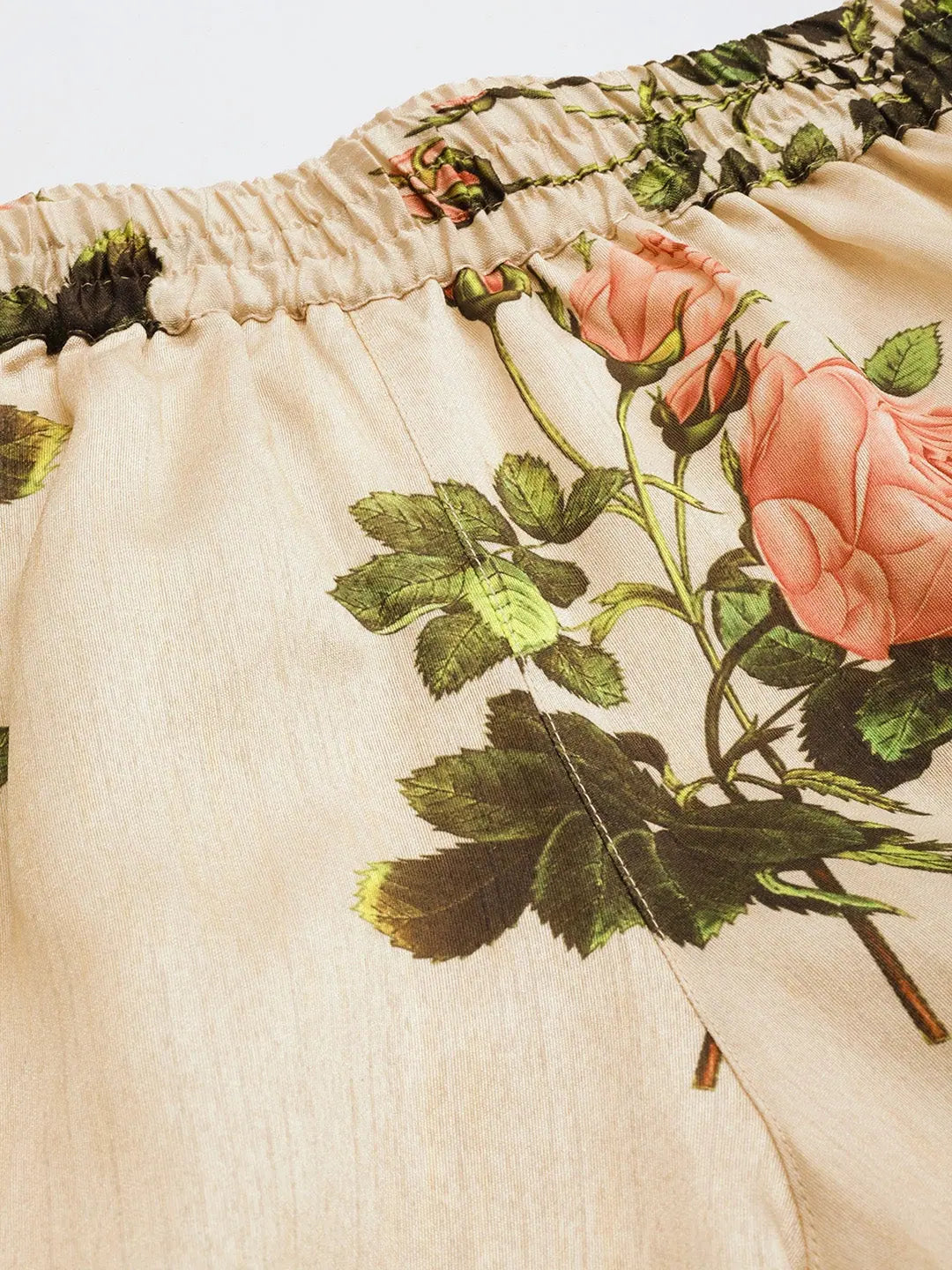 Beige Floral Palazzo Pants | High Waisted Women's Trousers