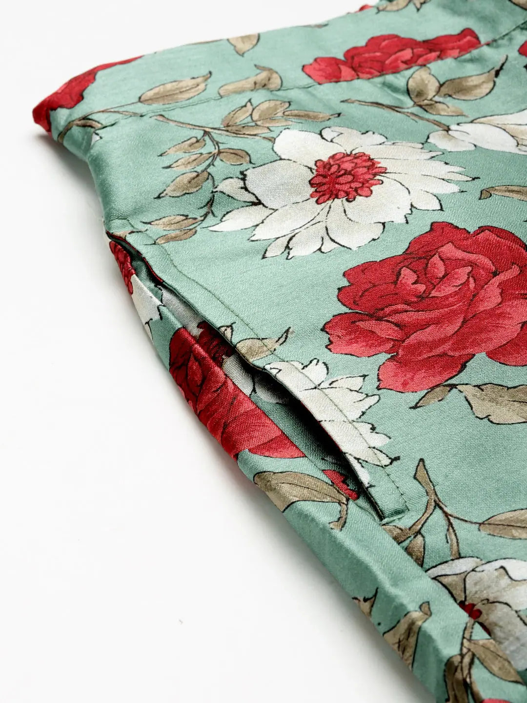 Sea Green Floral Pencil Pants - Designer Ethnic Pants for Women