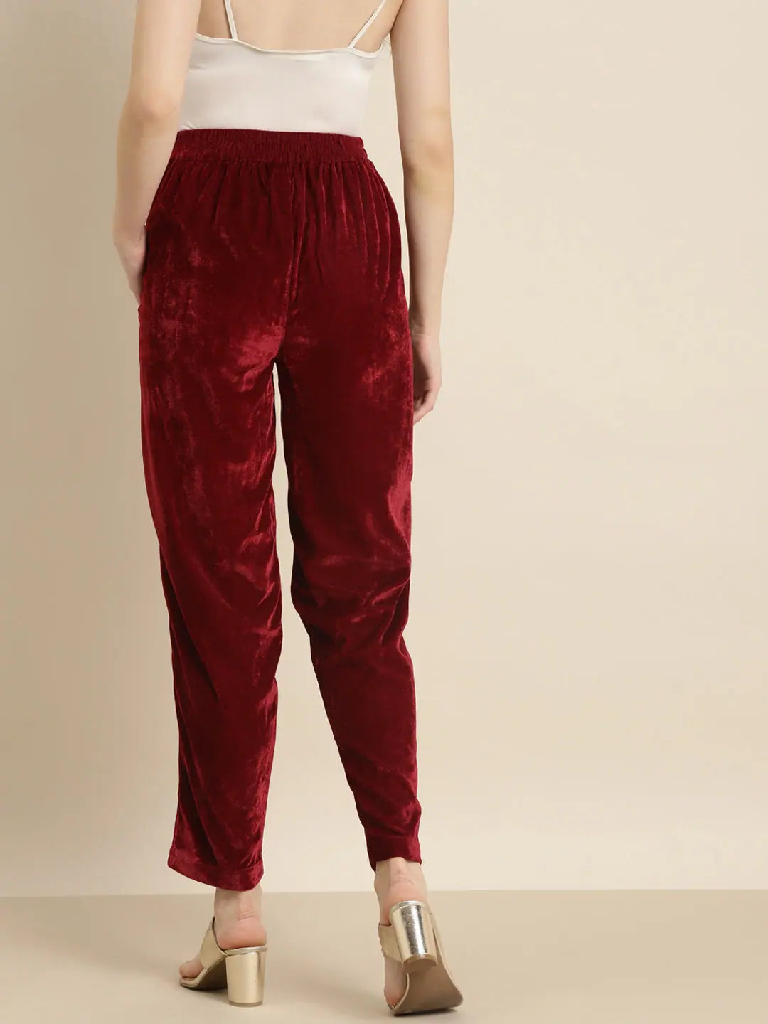 Maroon Velvet Embroidered Pencil Pants | Designer Ethnic Pants