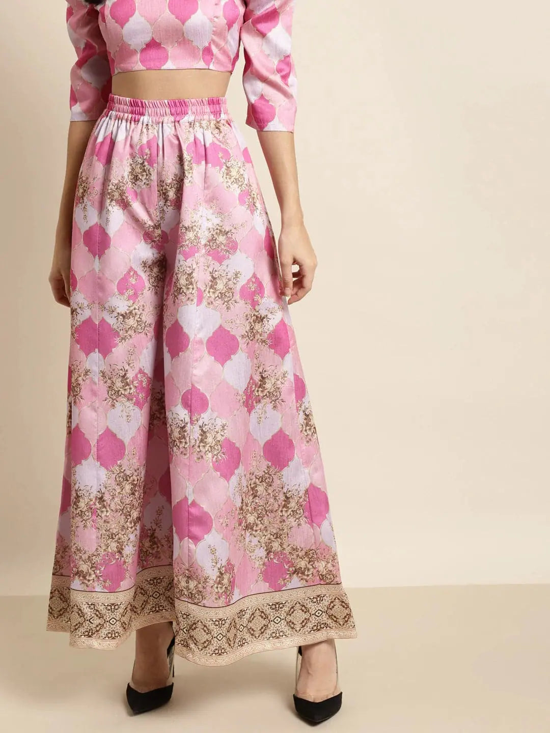 Pink Mughal Palazzo Pants | High Waisted Designer Trousers