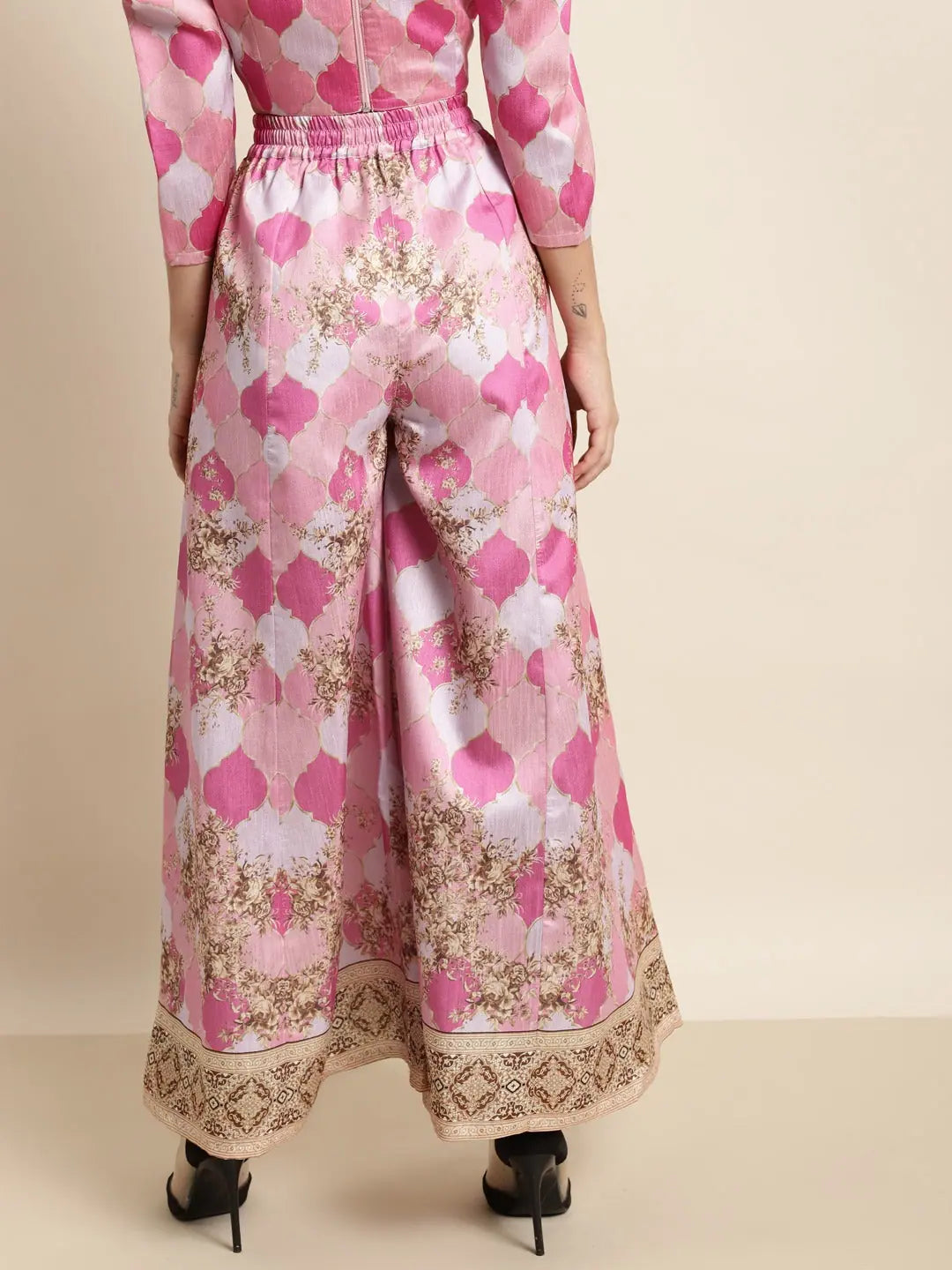 Pink Mughal Palazzo Pants | High Waisted Designer Trousers