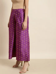 Purple Foil Floral Ankle Length Palazzo Pants
