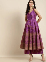 Purple Foil Floral Ankle Length Palazzo Pants