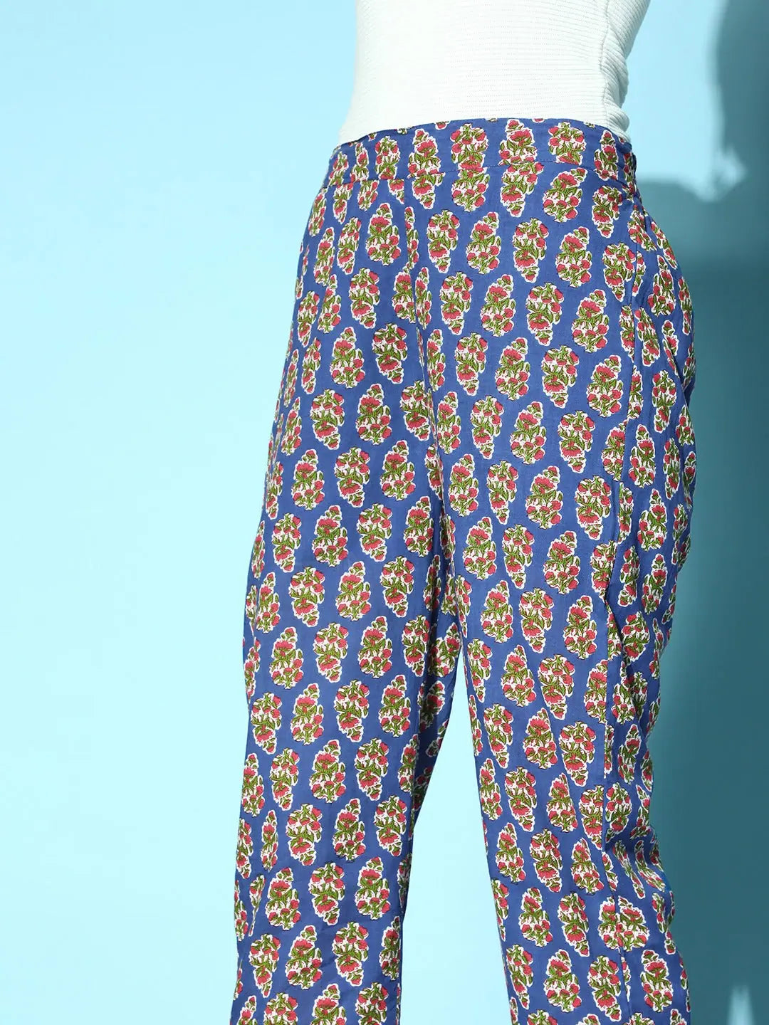 Navy Booti Floral Pencil Pants | Designer Ethnic Pants