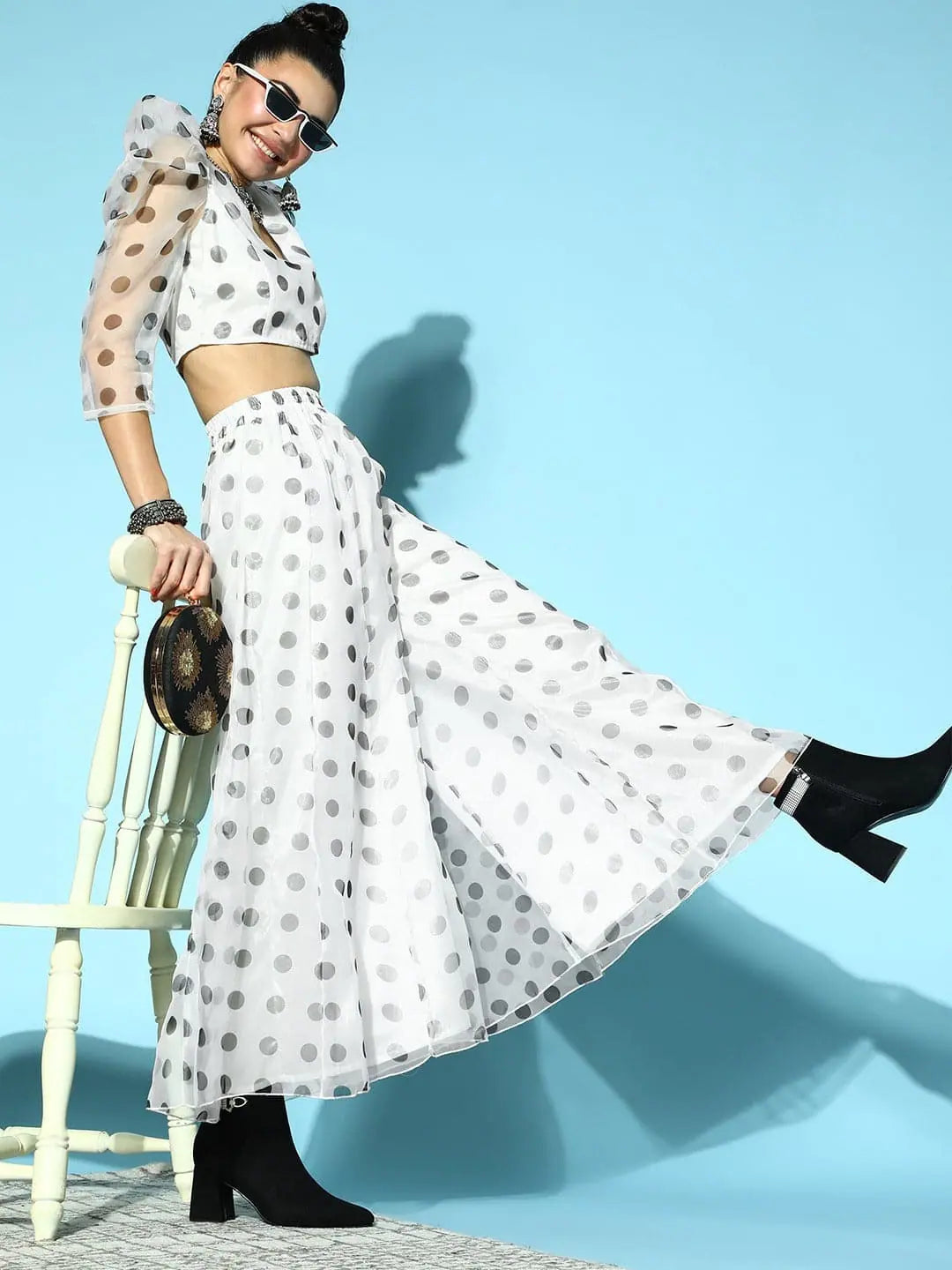 Polka Dot Palazzo Pants - Women's High Waisted Palazzo Trousers