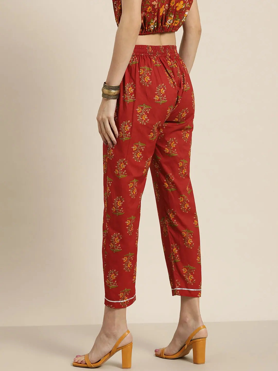 Rust Floral Pencil Pants | Designer Ethnic Pants for Women