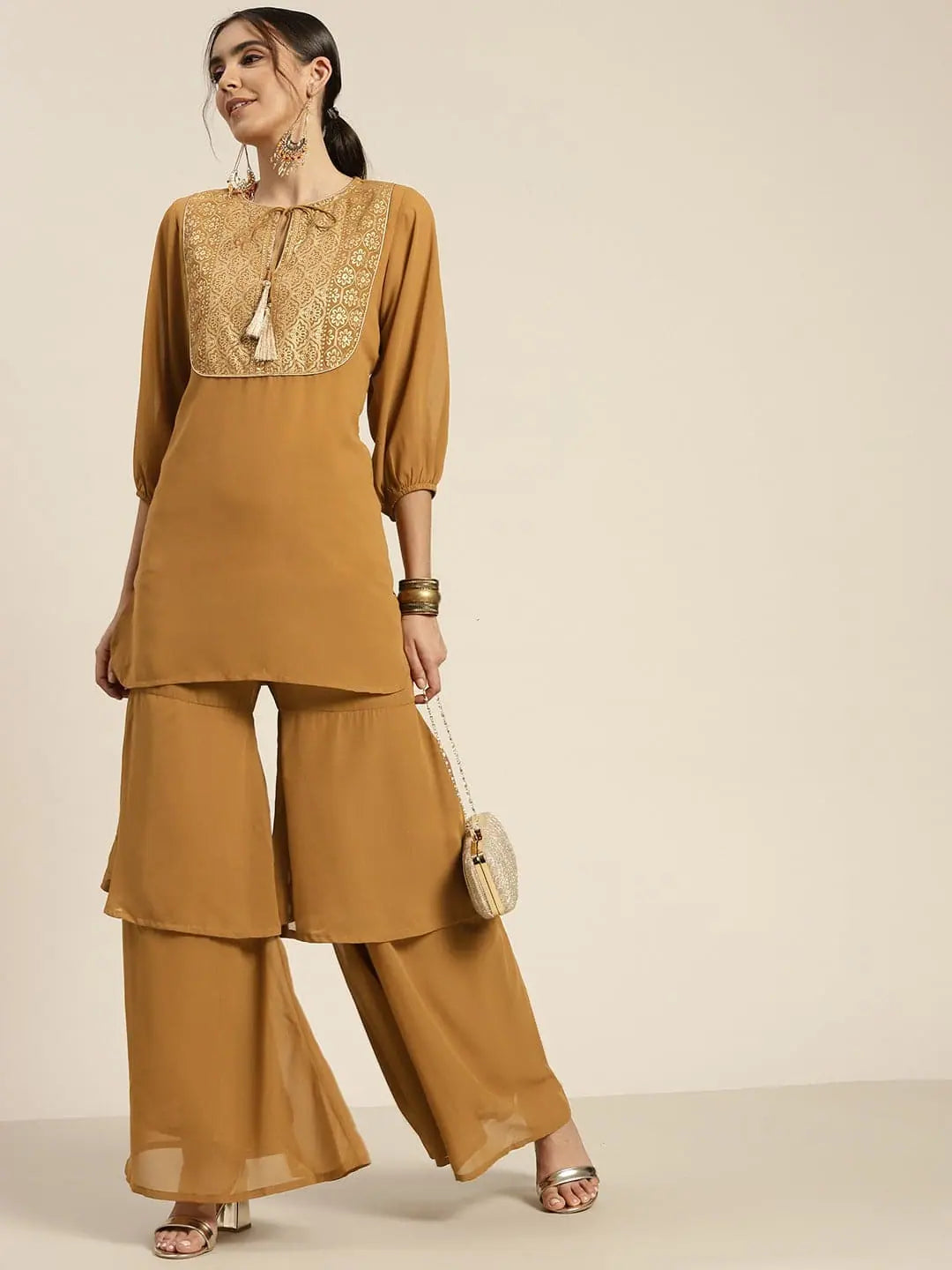 Mustard Layered Sharara - Designer Ethnic Pants for Women