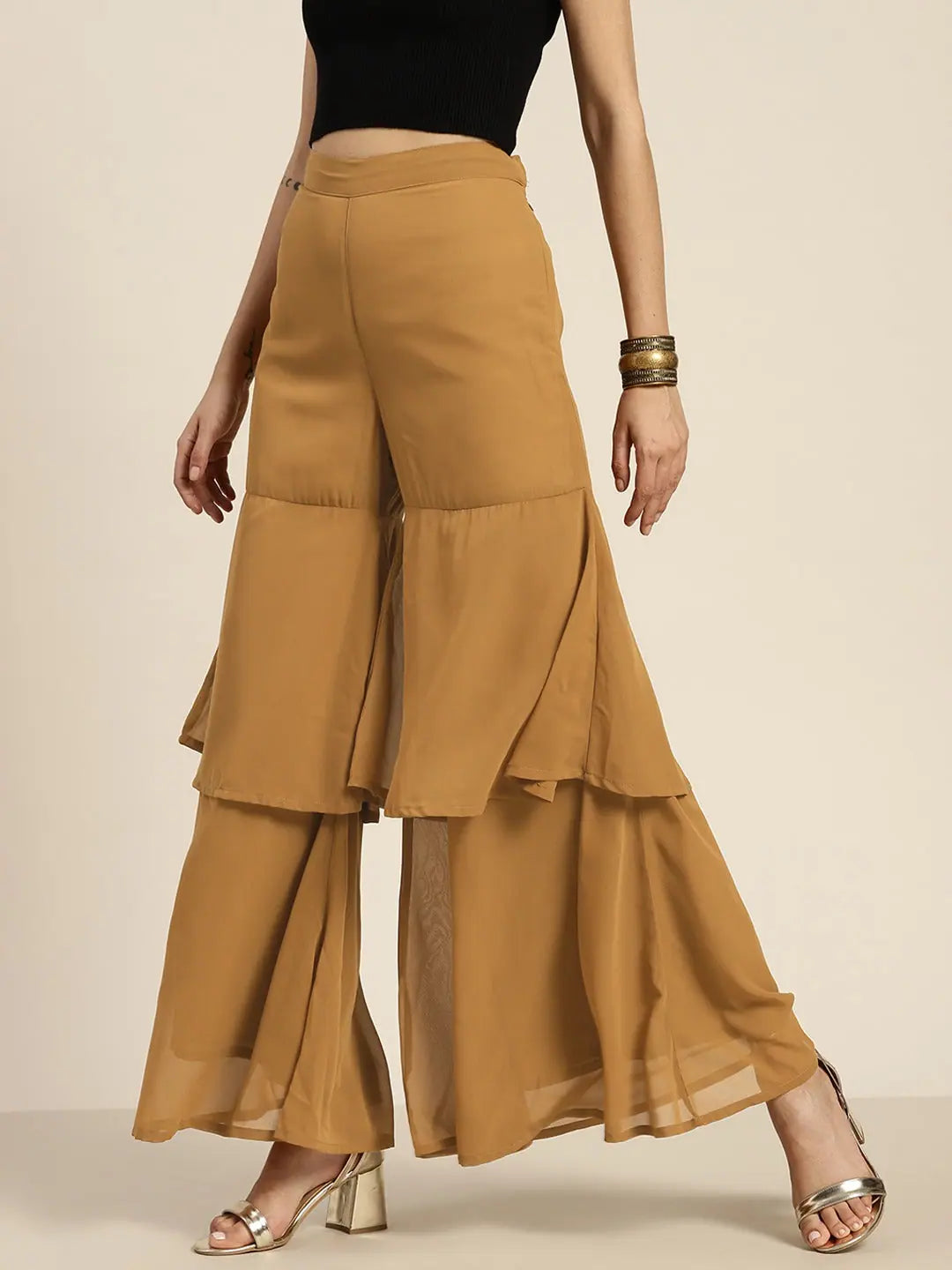 Mustard Layered Sharara - Designer Ethnic Pants for Women