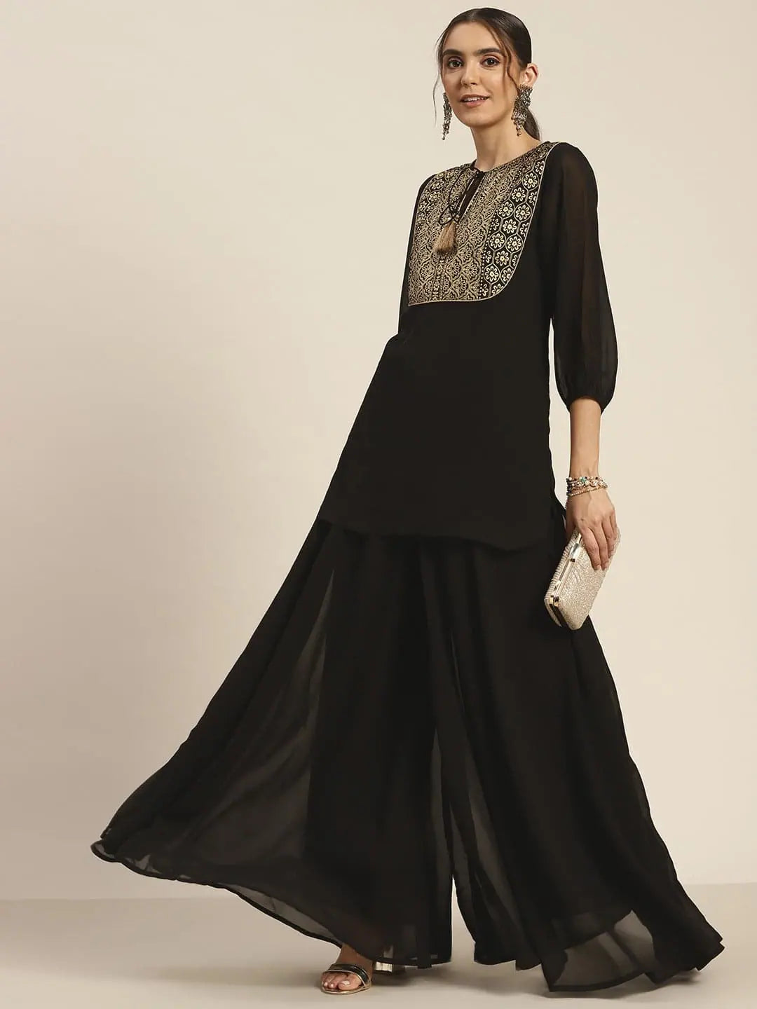 Black Flared Palazzo Pants for Women | Wide Leg Trousers