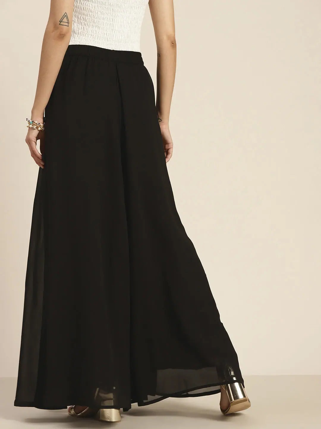 Black Flared Palazzo Pants for Women | Wide Leg Trousers