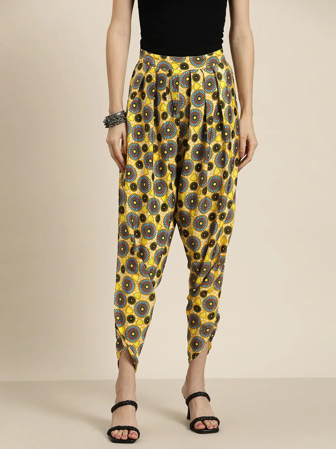 Yellow Geometric Dhoti Pants | Designer Ethnic Pants for Women