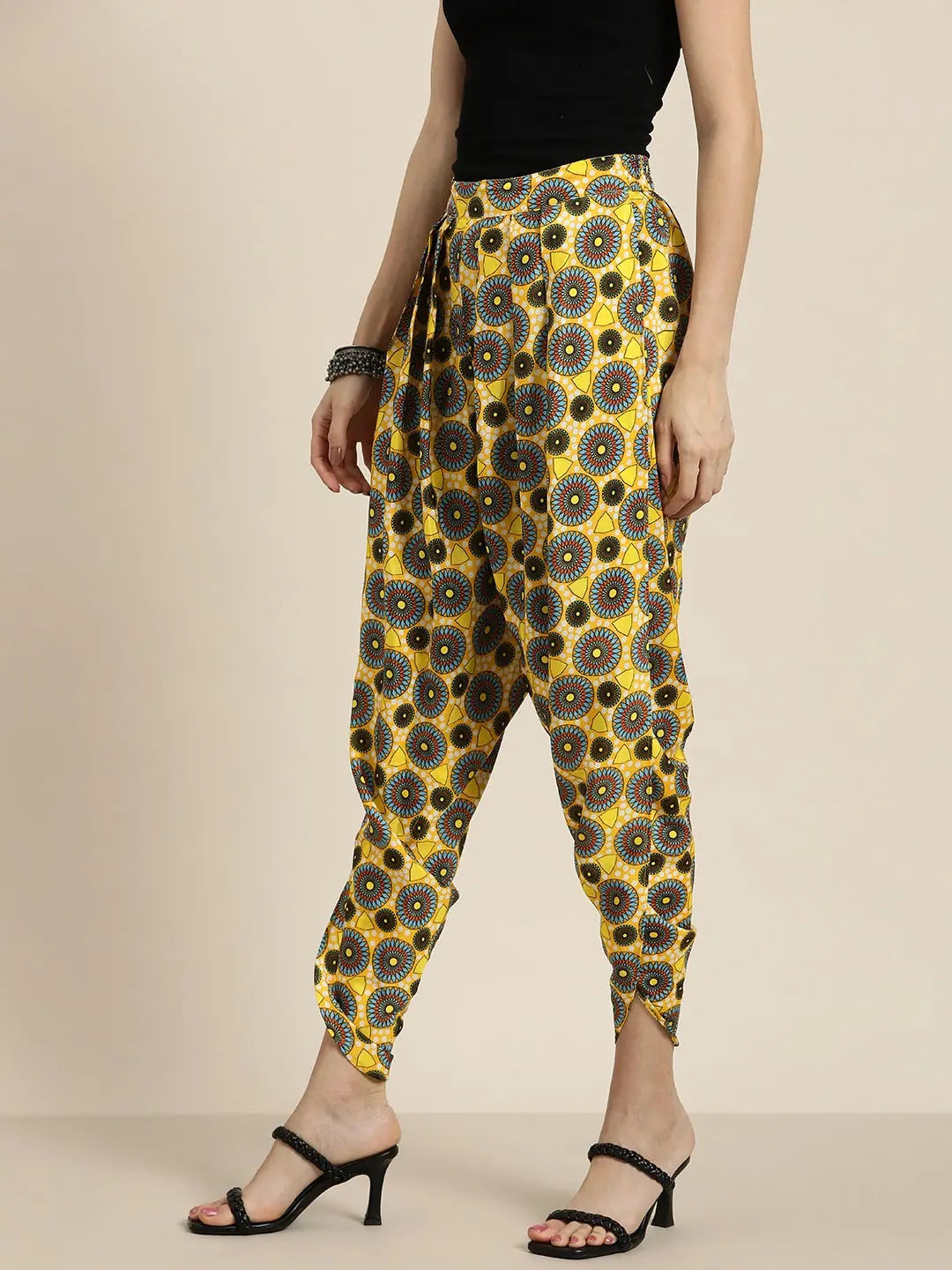 Yellow Geometric Dhoti Pants | Designer Ethnic Pants for Women