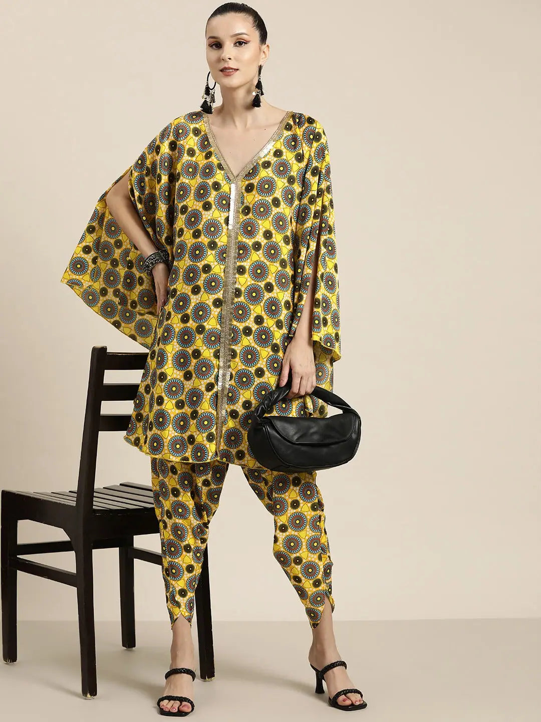 Yellow Geometric Dhoti Pants | Designer Ethnic Pants for Women