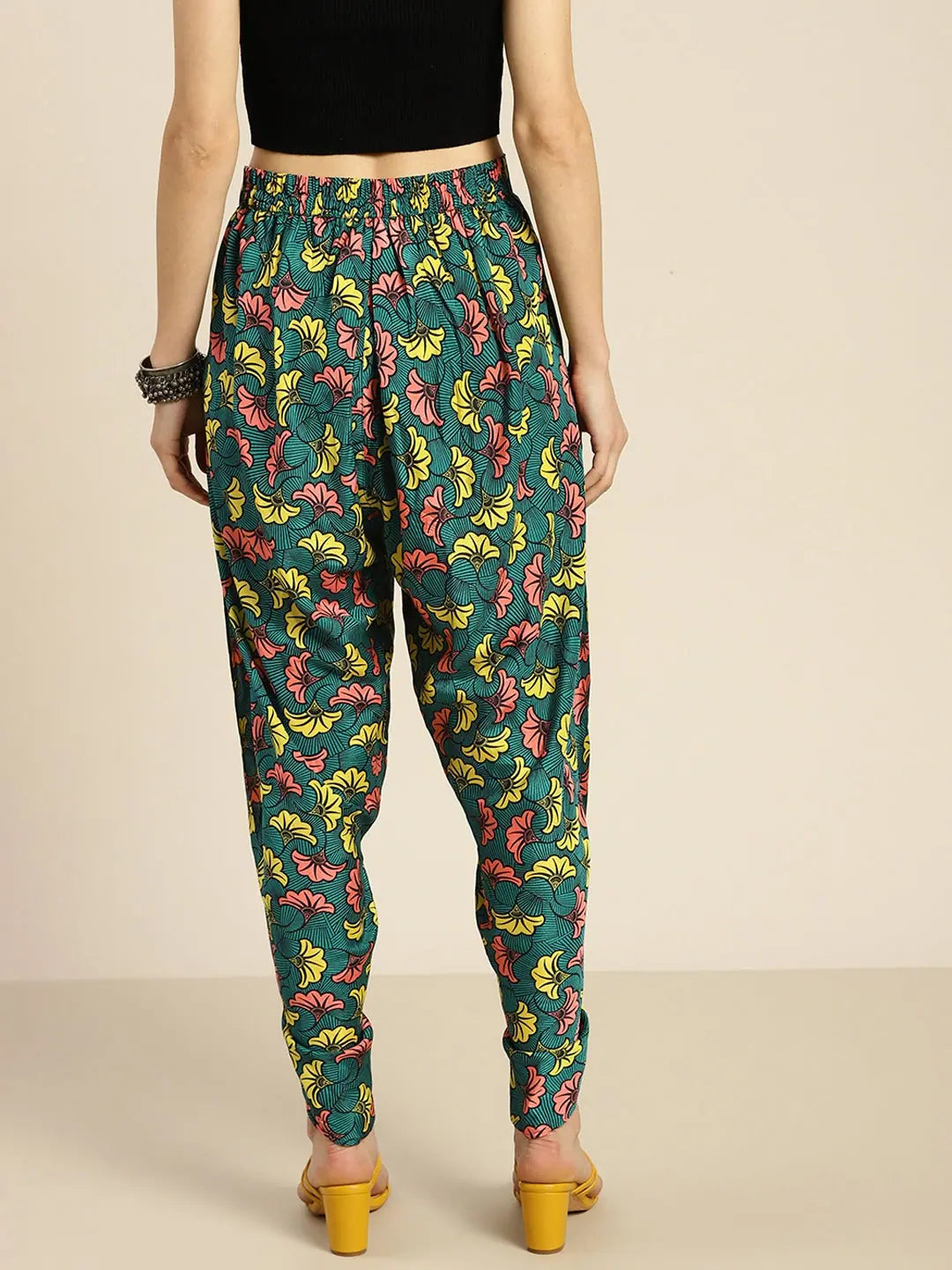 Teal Floral Dhoti Pants - Stylish Ethnic Pants for Women Online