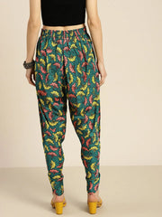 Women Teal Floral Dhoti Pants