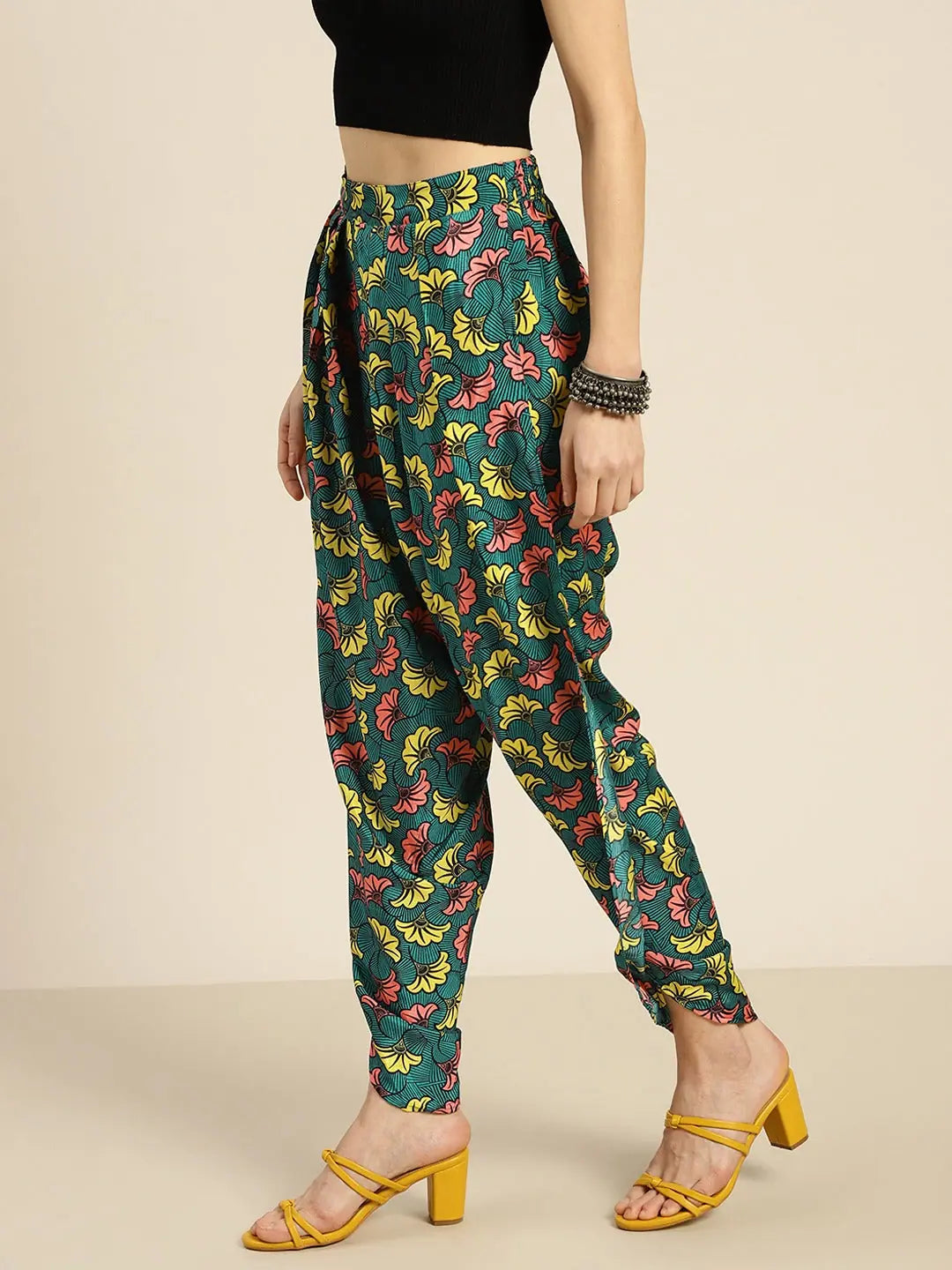 Teal Floral Dhoti Pants - Stylish Ethnic Pants for Women Online