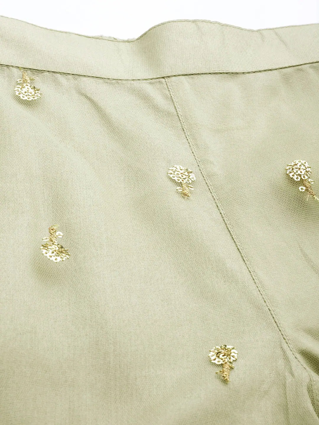 Olive Tulle Sequins Flared Pants - Women's Palazzo Pants