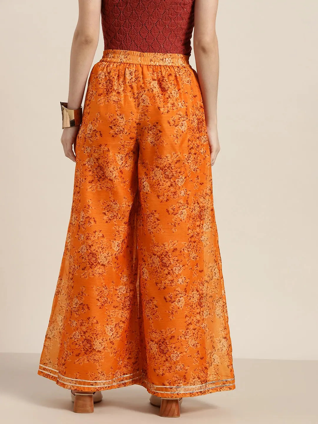 Women's Mustard Floral A-Line Pants - Designer Ethnic Pants