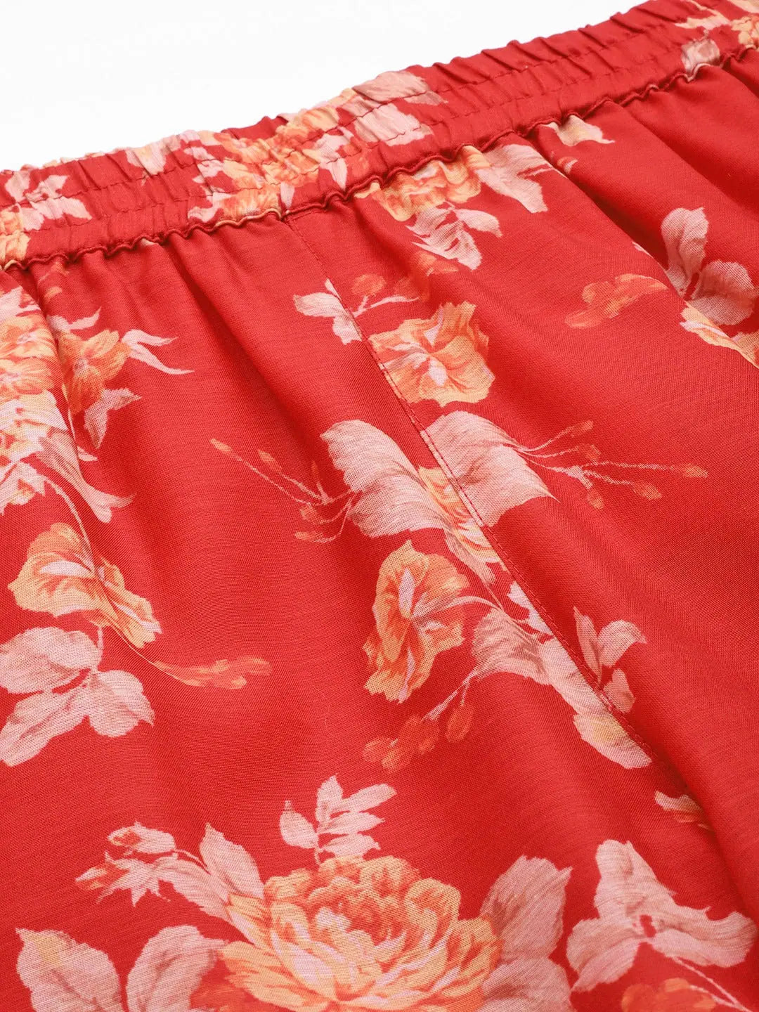 Red Floral A Line Pants | Wide Leg Palazzo Pants for Women