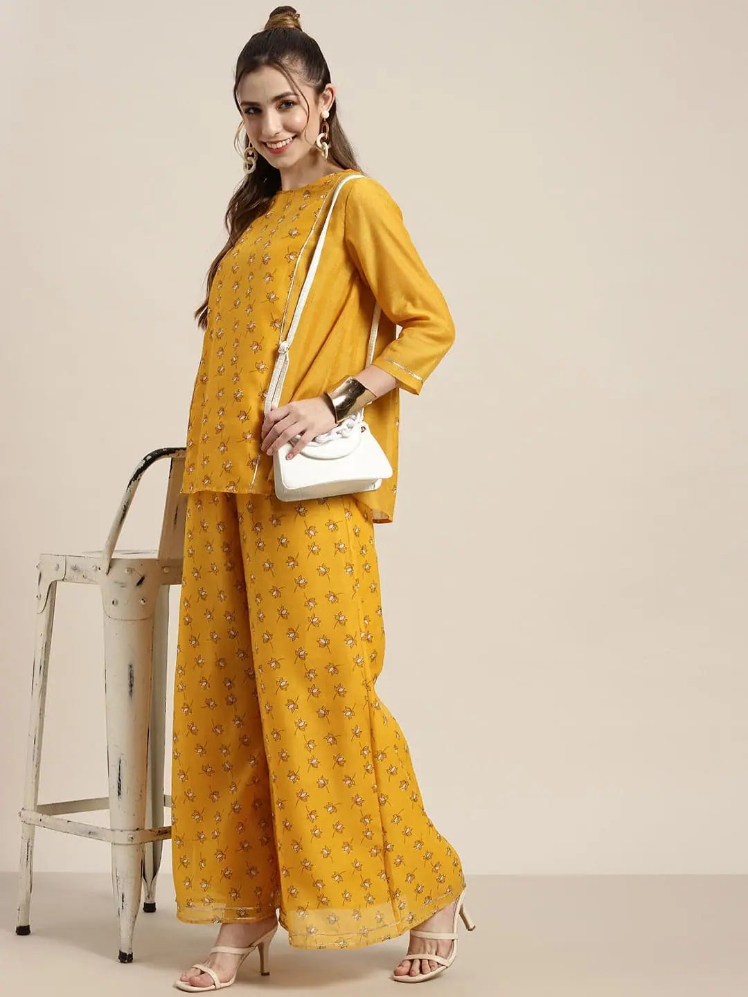 Yellow Lotus Flared Palazzo Pants | Women's Wide Leg Trousers
