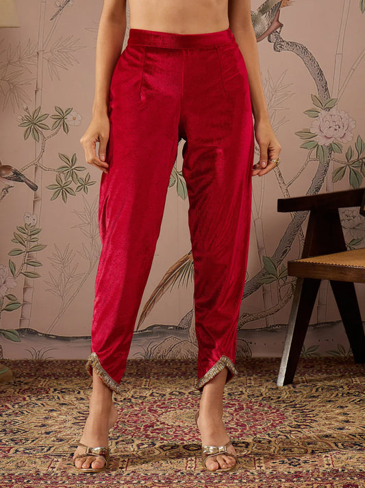 Women Red Velvet Tulip Pants-SHPAN50987 1500