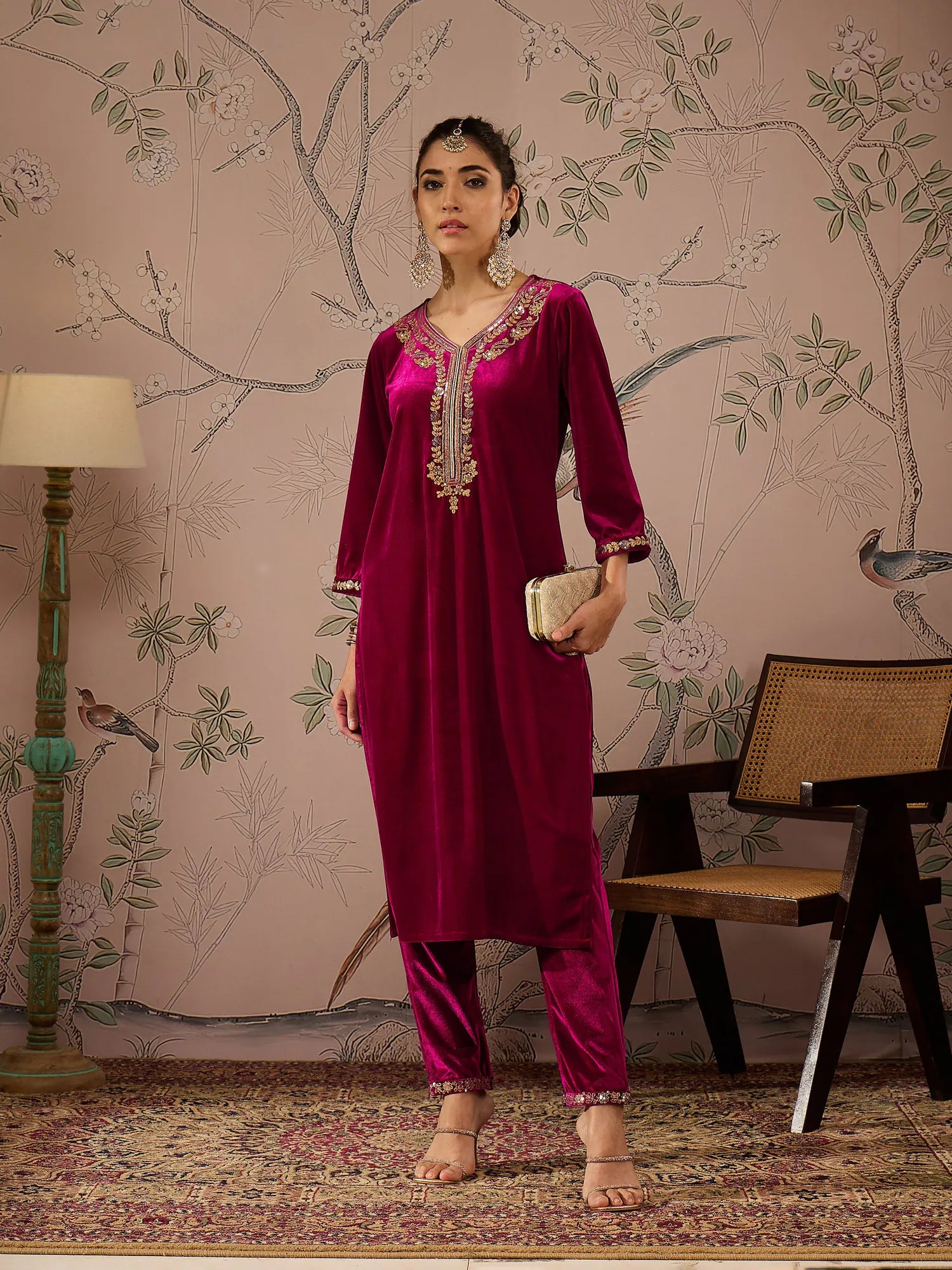 Fuchsia Velvet Straight Pants | Women's Western Wear