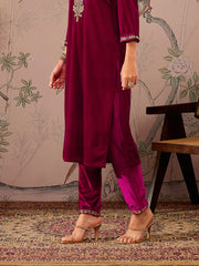 Women Fuchsia Velvet Elasticated Straight Pants-SHPAN50988