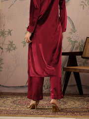 Women Maroon Velvet Elasticated Straight Pants-SHPAN50989